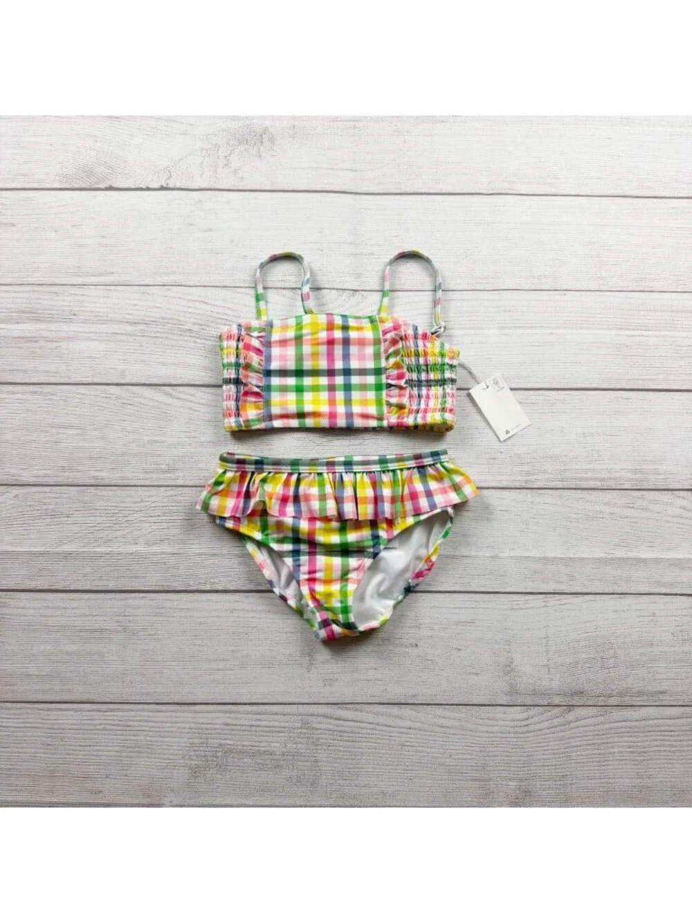Mini Boden Girls Multicolor Plaid Two Piece Swimsuit 128cm NWT 7-8